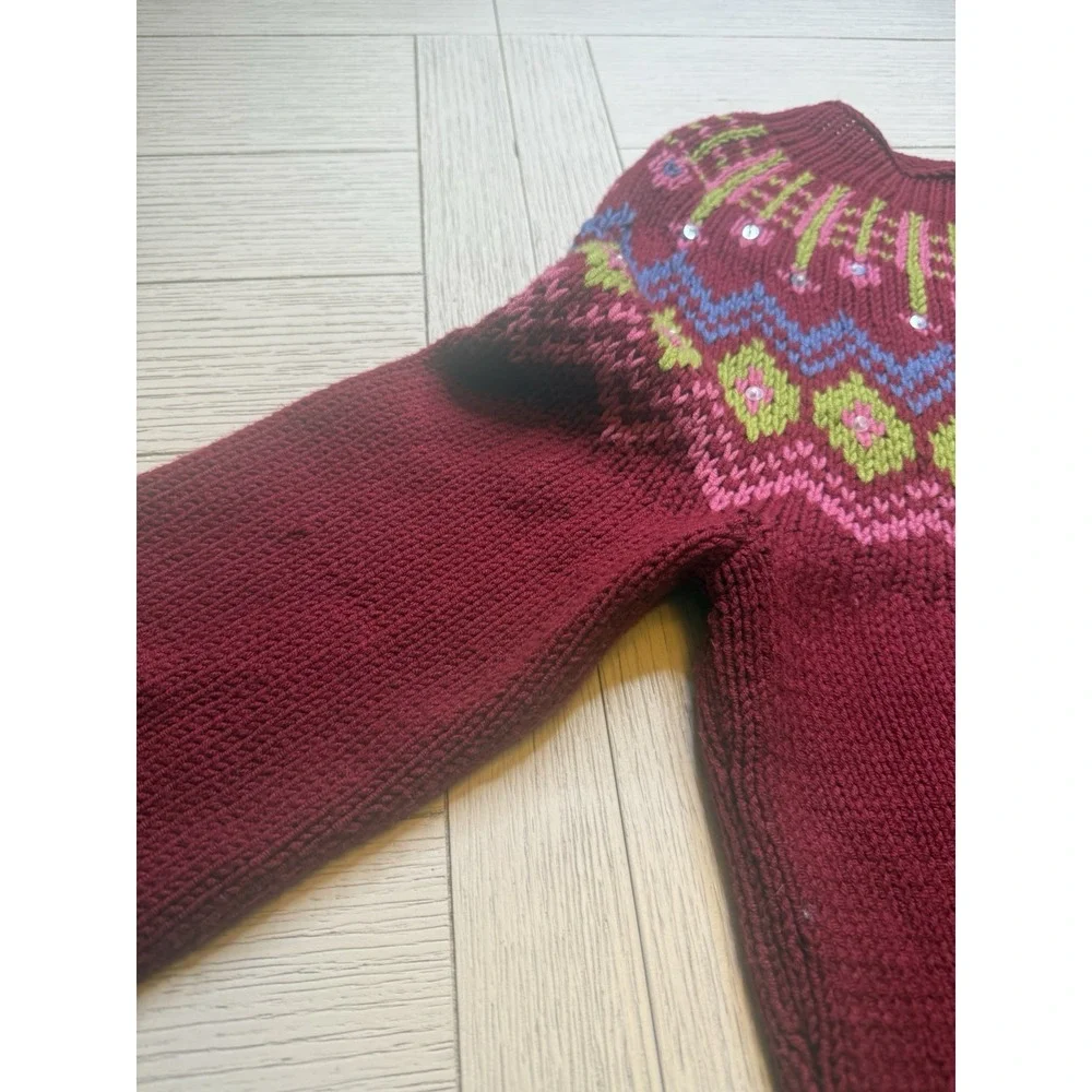Calvin Klein Jeans Sweater Women's Sz XL Berry ‎ Round Neck Pullover W/ Sequin